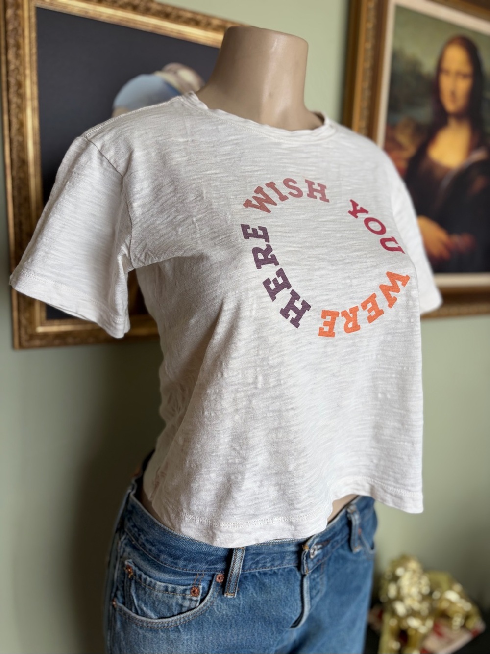 Madewell Cropped Cream Short Sleeve Lightweight Graphic Tee Shirt XS Minimalist